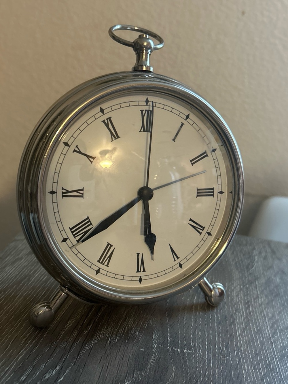 Pottery Barn Silver Metal Roman Numeral Table Alarm Clock